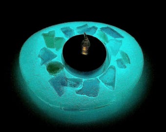 Seaglass glow in the dark candle holder