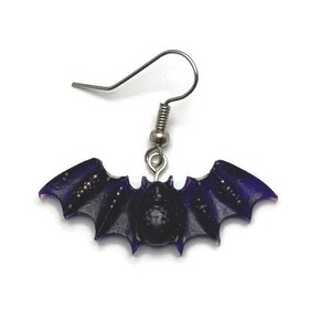 Bat of the Night Sky Single Dangle Earring | Halloween Resin Jewelry | Witchy Aesthetic | Vampire Aesthetic | Goth Fashion