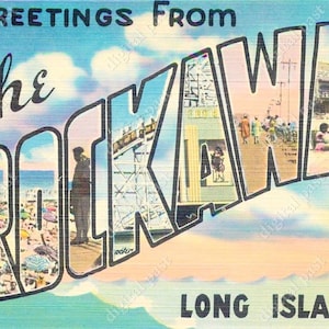Saludos de The ROCKAWAYS, Long Island, Ny - INSTANT DOWNLOAD - vintage grandes cartas postalclip art imagen, rockaway beach ny new york