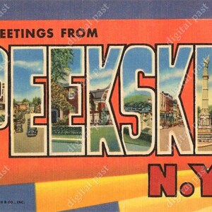 PEEKSKILL New York - INSTANT DOWNLOAD - vintage large letters postcard clip art, greetings from peekskill ny, 1940s art deco big letters