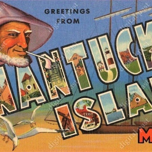 Greetings from Nantucket Island Massachusetts - Vintage Postkarte Bild - INSTANT DOWNLOAD - retro druckbare Postkarte, Fischer Clipart