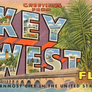 Grüße aus Key West Florida - Postkarte Clipart Bild - sofortiger DOWNLOAD - Retro-Großbrief Postkarte, druckbare Postkarte