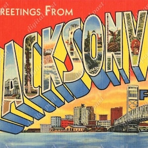 Grüße aus Jacksonville Florida - Vintage Postkarte Clipart Bild - INSTANT DOWNLOAD - retro großen Buchstaben Postkarte, druckbare Postkarte
