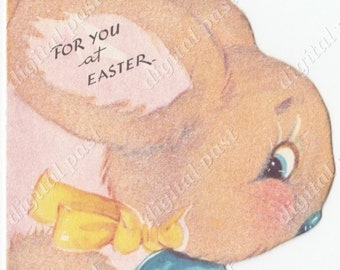 PRINTABLE EASTER CARD ~ Vintage Easter Card Download ~ Easter Bunny, 1940s easter greeting card download, vintage printable clipart rabbit