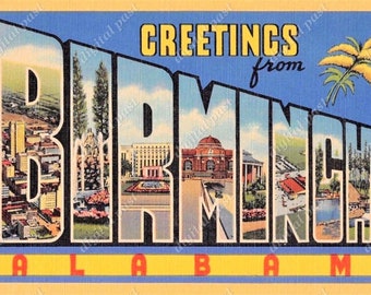 Greetings From BIRMINGHAM Alabama - Vintage Postcard Clipart Image