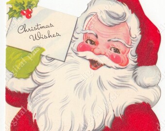 Vintage CHRISTMAS CARD - Instant Download - 1940s stampabile cartolina di Natale - Santa Claus stampabile, natale auguri Natale retrò santa clausola