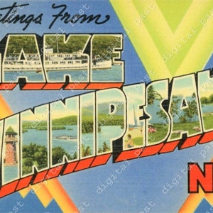 Saudações do Lago Winnipesaukee, imagem de cartão postal de New Hampshire ~ DOWNLOAD DIGITAL ~ cartão postal vintage de New Hampshire, cartão postal com letras grandes