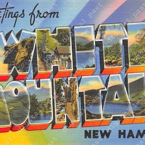 Groeten uit de witte bergen, New Hampshire briefkaart afbeelding ~ DIGITAL DOWNLOAD ~ vintage nh briefkaart, reizen souvenir briefkaart downloaden