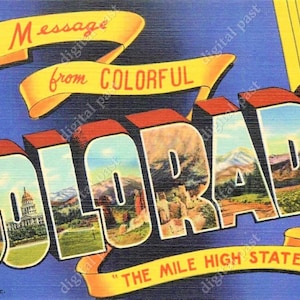 Saluti da cartolina Colorado clipart - INSTANT DOWNLOAD - cartolina d'epoca grande lettera, cartolina stampabile
