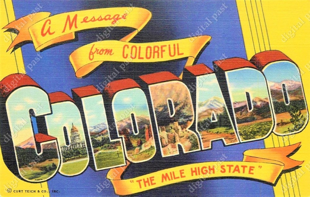 Greetings From Colorado Postcard Clip Art INSTANT DOWNLOAD Vintage Big