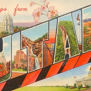 Saludos de la postal de Utah clip art - DESCARGA INSTANTE - postal de carta grande vintage, postal imprimible