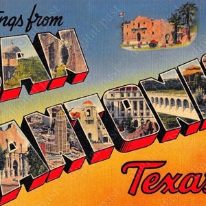 Imagem de cartão postal com letras grandes de San Antonio - DOWNLOAD INSTANTÂNEO - cartão postal vintage para impressão, saudações de cartão postal de san antonio texas download
