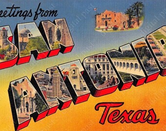 San Antonio Large Letter postcard image - INSTANT DOWNLOAD - vintage printable postcard, greetings from san antonio texas postcard download