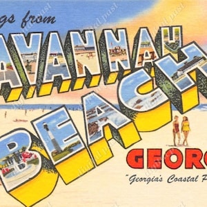 Grüße aus Savannah Beach Georgia - Vintage Postkarte Clipart Bild - INSTANT DOWNLOAD - Retro Großbrief Postkarte, printable Postkarte