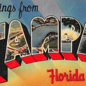 Grüße aus Tampa Florida druckbare Postkarte - INSTANT DOWNLOAD - Vintage großen Brief Florida Postkarte download, retro tampa florida
