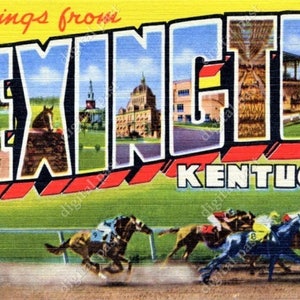 Grüße aus Lexington Kentucky - Vintage Postkarte Clipart Bild - INSTANT DOWNLOAD - retro druckbare Postkarte, Kentucky Derby Pferderennen