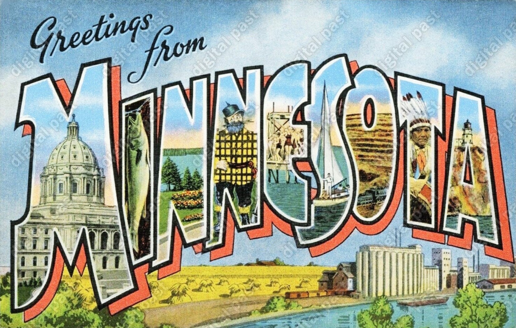 MINNESOTA Big Letters Vintage Postcard Image - INSTANT