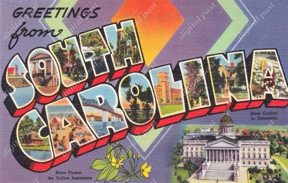 Greetings From South Carolina Vintage Postcard - INSTANT DOWNLOAD