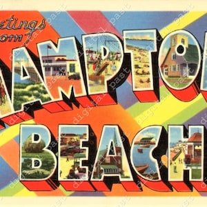 Greetings from Hampton Beach, New Hampshire postcard image ~ DIGITAL DOWNLOAD ~ vintage new hampshire postcard download, big letter postcard