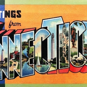 Greetings from CONNECTICUT postcard image ~ DIGITAL DOWNLOAD ~ printable vintage connecticut postcard, retro large letters postcard download