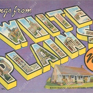 Clipart de cartão postal vintage de WHITE PLAINS NY - Download instantâneo - saudações do cartão postal de White Plains Nova York, sede de Washington 1776