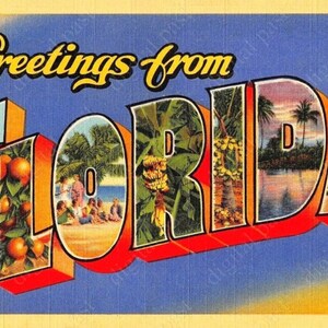 FLORIDA Großer Brief druckbare Postkarte - INSTANT DOWNLOAD - Vintage Postkarte Bild, Art Deco Florida Kunst, Grüße aus Florida Clipart fl