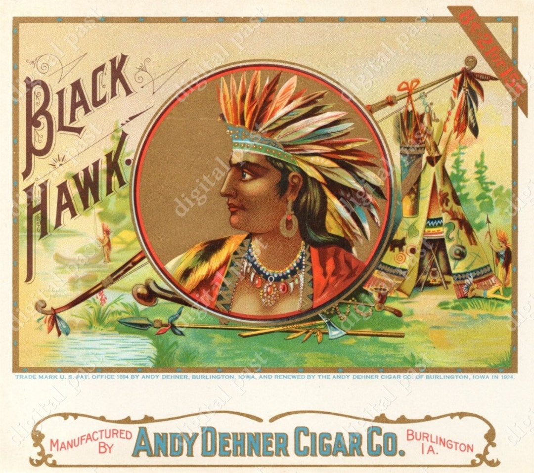 BLACK HAWK Vintage Cigar Label Art - Digital Print, Instant
