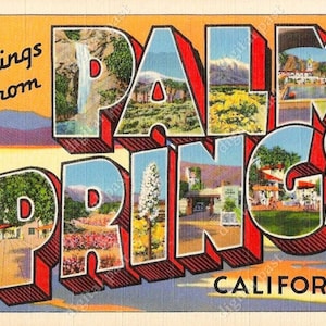 Saludos desde Palm Springs California - imagen de imágenes prediseñadas de postal vintage - DESCARGA INSTANTE - postal de carta grande retro, postal imprimible