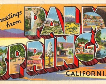 Greetings from Palm Springs California - vintage postcard clipart image - INSTANT DOWNLOAD - retro large letter postcard, printable postcard