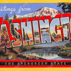 Washington Big Letters Vintage Cartolina - INSTANT DOWNLOAD - retro cartolina immagine art deco saluti da washington stato stampabile clipart