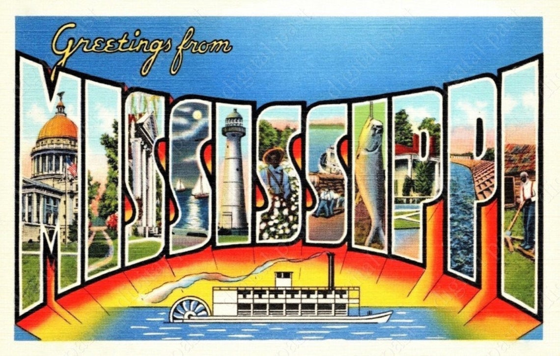 Greetings From Mississippi Vintage Postcard INSTANT DOWNLOAD Antique ...