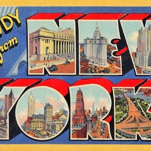 Howdy From New York carte postale imprimable ~ TÉLÉCHARGEMENT NUMÉRIQUE ~ vintage new york carte postale image, cartes postales de grandes lettres, ny téléchargement carte postale
