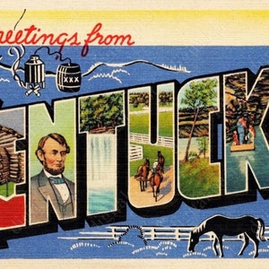 Saudações de KENTUCKY ~ imagem de cartão postal para download ~ download de cartão postal em letras grandes ~ download instantâneo de cartão postal ~ abraham lincoln clipart