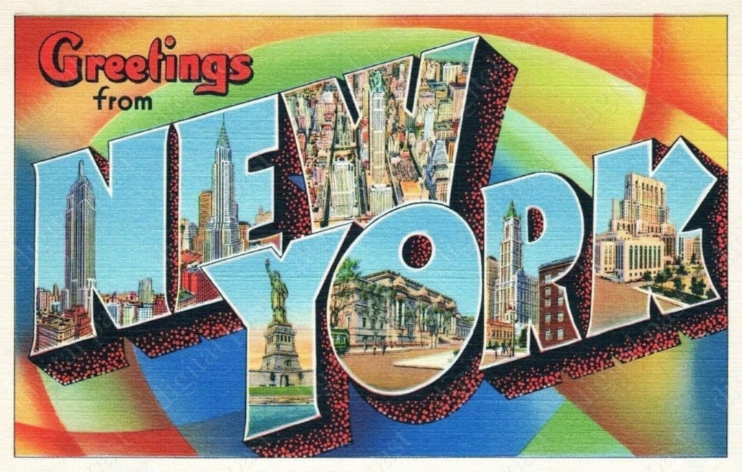 Greetings From New York Vintage Postcard - INSTANT DOWNLOAD