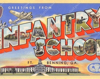 Greetings from The Infantry School, Ft. Benning Georgia - INSTANT DOWNLOAD vintage postcard, retro large letter postcard, printable postcard