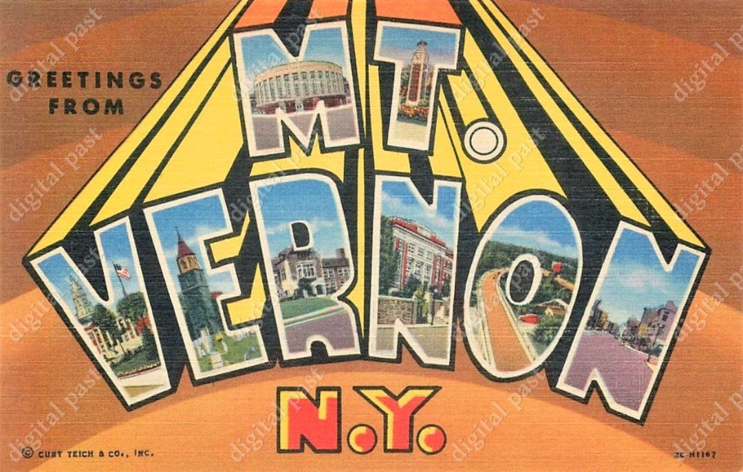 Mt. Vernon, New York INSTANT DOWNLOAD Vintage Big Letters Postcard