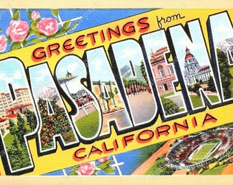 Greetings from Pasadena California - vintage postcard clipart image - INSTANT DOWNLOAD - retro large letter postcard, printable postcard