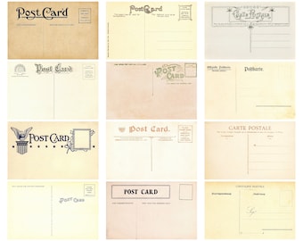 12 Antique Postcard Backs - INSTANT DOWNLOAD - set of 12 printable postcard backs download, postcard collage sheets, vintage postcard backs