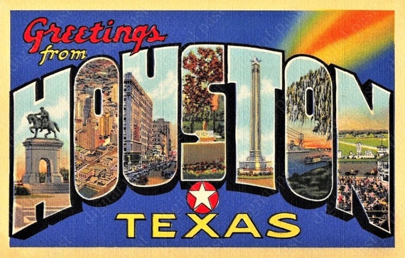 HOUSTON TEXAS GREETINGS digital postcard clipart image | Etsy