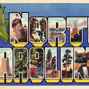 Saudações da Carolina do Norte cartão postal para impressão ~ DOWNLOAD DIGITAL ~ imagem de cartão postal vintage da Carolina do Norte, download de cartão postal em letras grandes