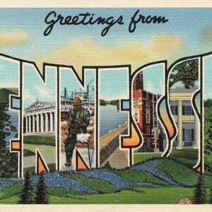 Groeten uit TENNESSEE ansichtkaart download, afdrukbare tennessee ansichtkaart, INSTANT DOWNLOAD, vintage tennessee ansichtkaart print, jaren 1930 ansichtkaart