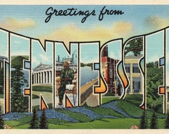 Salutations de TENNESSEE téléchargement carte postale, imprimable tennessee carte postale, TÉLÉCHARGEMENT INSTANTANÉ, vintage tennessee carte postale, carte postale des années 1930