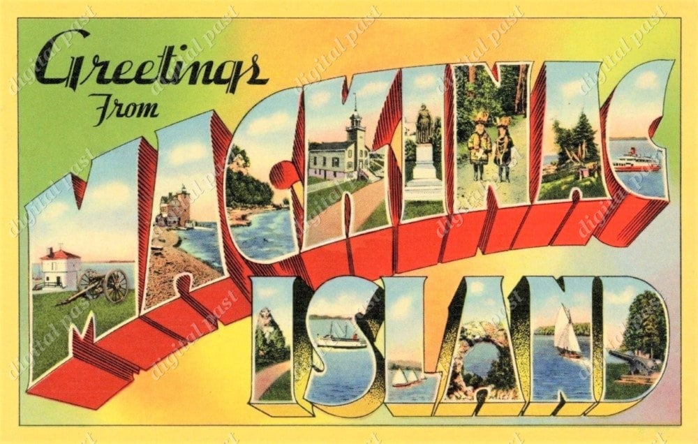 MACKINAC ISLAND Big Letters Vintage Postcard INSTANT Download Vintage