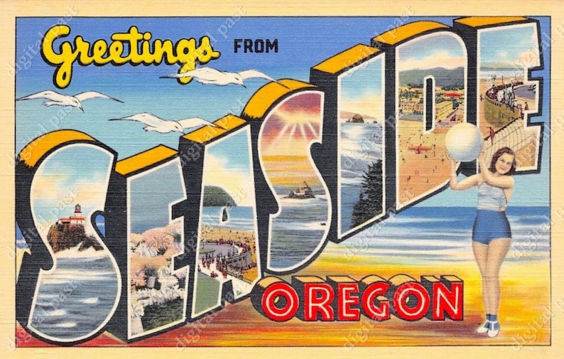 Greetings From Seaside Oregon Vintage Postcard Clipart Image - Etsy