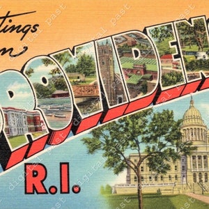 Greetings from PROVIDENCE Rhode Island postcard image ~ DIGITAL DOWNLOAD ~ vintage rhode island postcard, retro large letters postcard