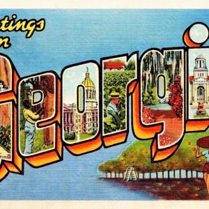 Imagem de cartão postal com letras grandes da GEÓRGIA - DOWNLOAD INSTANTÂNEO - cartão postal vintage para impressão, saudações da Geórgia, download de cartão postal