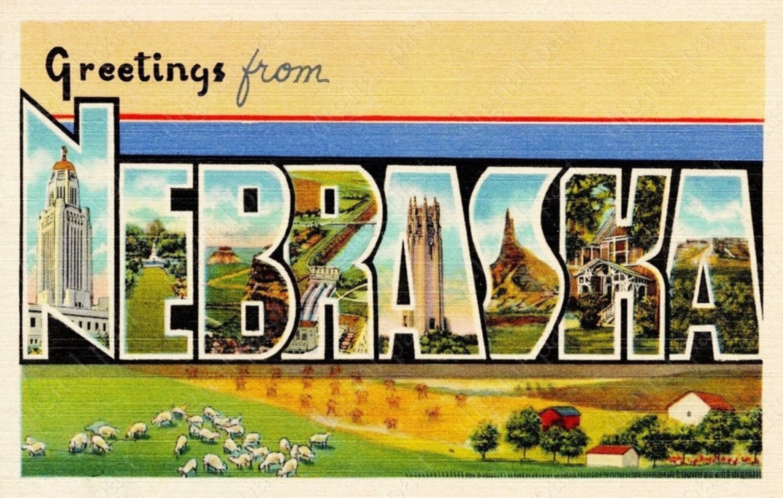 Greetings From NEBRASKA Printable Postcard DIGITAL DOWNLOAD Etsy