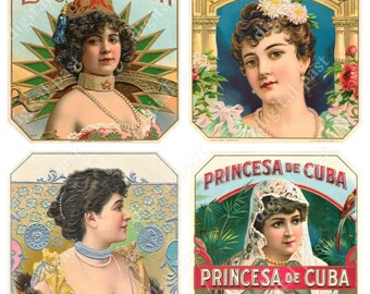 Victorian Cigar Beauties No. 3 ~ DIGITAL COLLAGE SHEET ~ antique cigar label art victorian women instant download vintage printable clipart