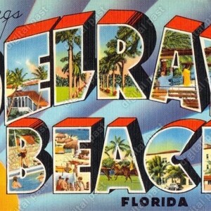 Salutations de Delray Beach Floride - Carte postale Big Letters - TÉLÉCHARGEMENT INSTANTANÉ - image clipart de carte postale vintage