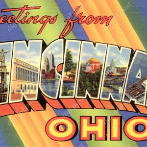 Greetings from OHIO – Vintage Postkarte Clipart Bild - INSTANT DOWNLOAD - retro große Briefpostkarte, druckbare Postkarte